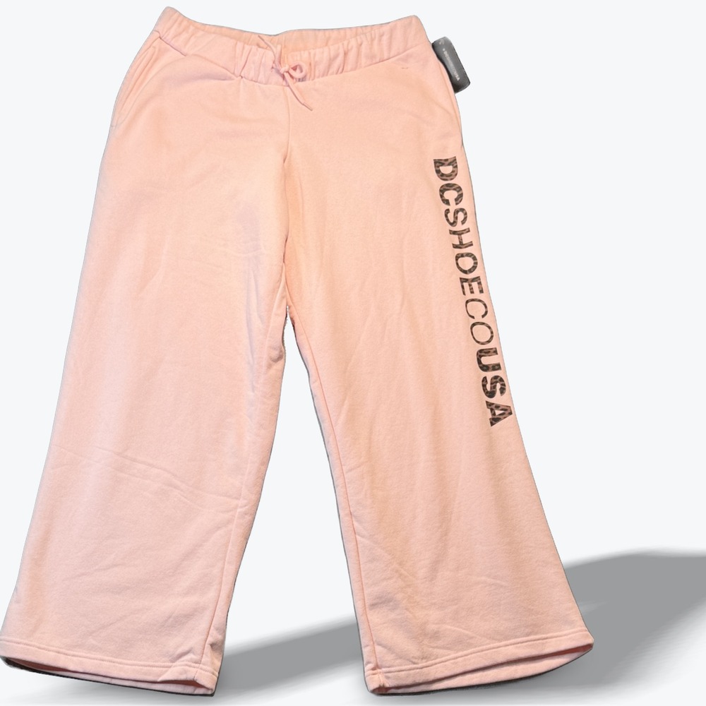 DC Shoes Wide Leg Sweatpants Womens Pink Spellout Logo Fleece XL NWT